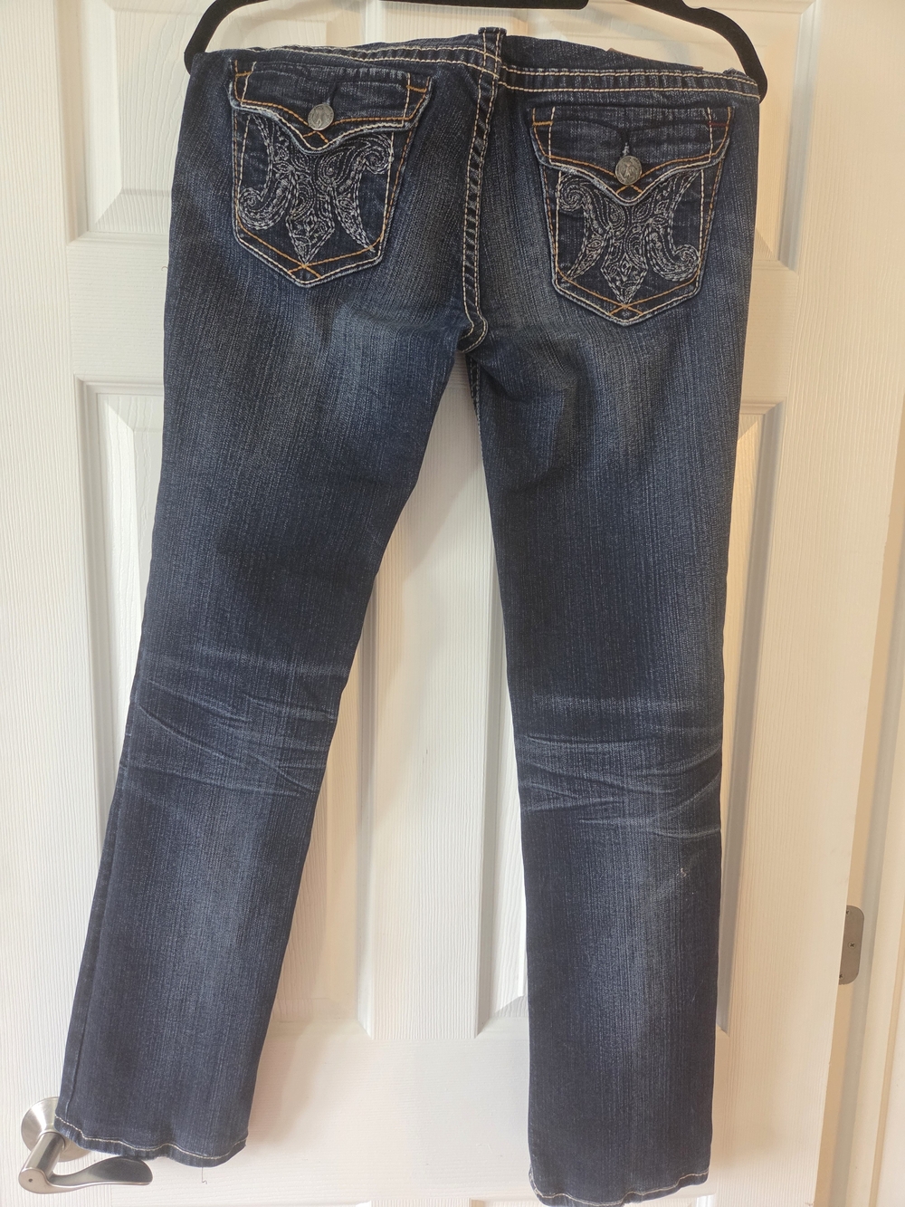 MEK Jodhpur Straight Women's Dark Blue Embroidered Back Pocket Jeans 29W 34L